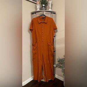 Rebdolls Burnt Orange Button Down Mechanics Style Jumpsuit